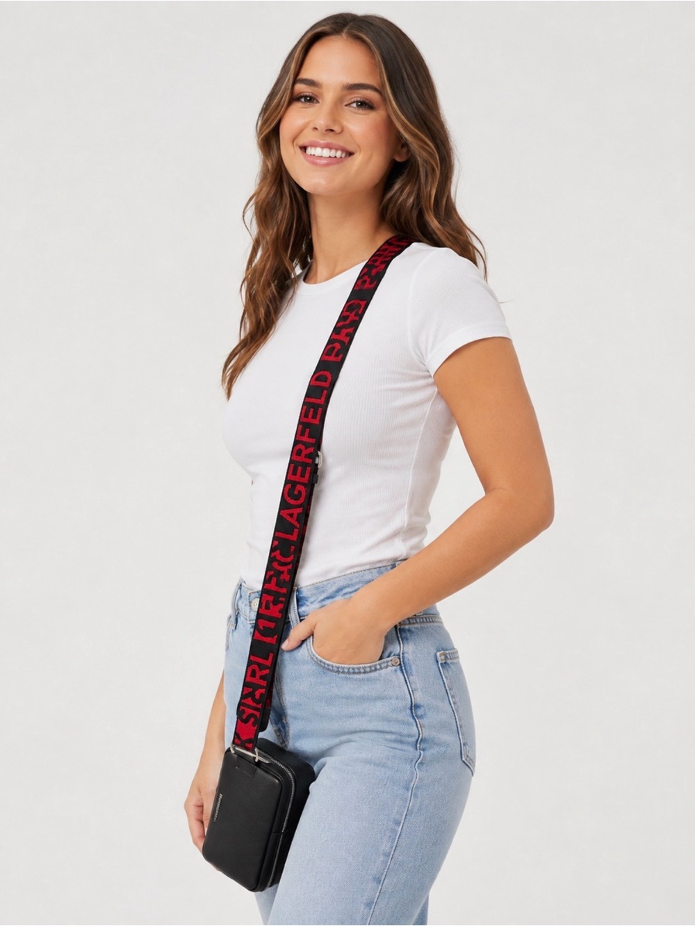 Karl Lagerfeld Paris Love Karl Black Red Crossbody Bag NWT $198 - Picture 2 of 9